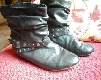 1980's Punk FAUX Leather Slouch Boots, Ankle Boots