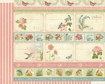 Graphic 45, Botanical Tea, Hello Friend, 12 x 12 Paper Single Sheet, Retired, Floral