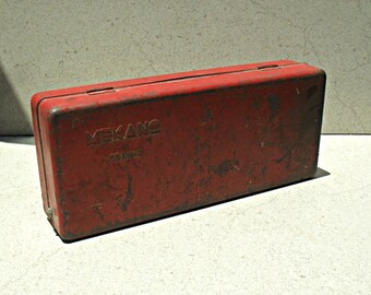 Vintage steel toolbox Vintage MEKANO tool box ,France 1960s -70s, vintage tool case .French tool box.