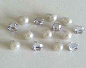 Pearl Push Pins - Clear Rhinestone Push Pins - Decorative Push Pins - Pretty - Bling -Pearl Thumbtacks - Rhinestone Thumtacks - Cork Board