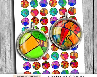 Color "Abstract Circles" 1 inch, 20mm 25 mm for Bottlecap images Pendant images Digital Collage Sheet Instant Download