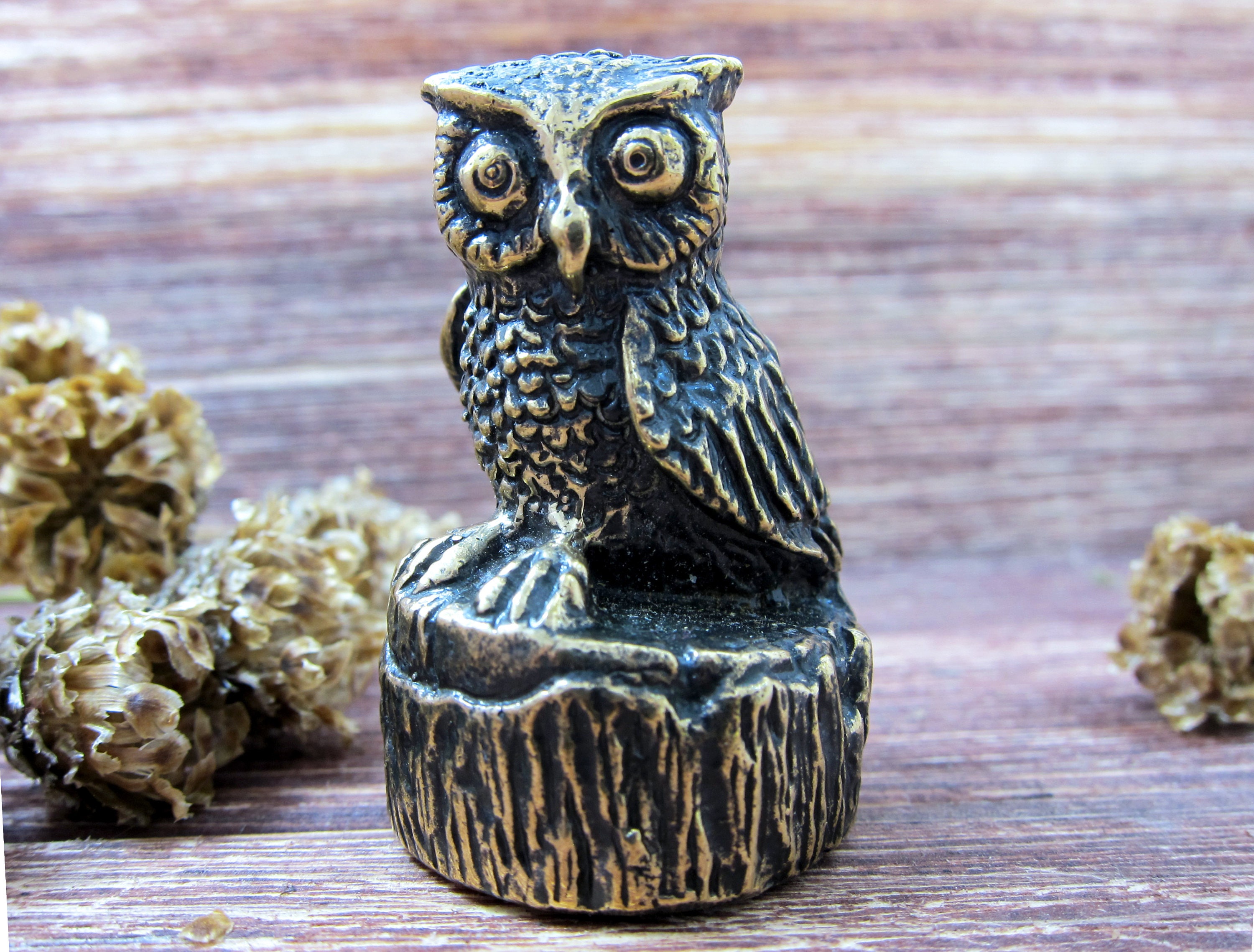 bronze Owl figurine metal owl statuette cute owl souvenir