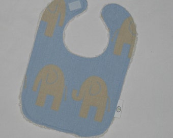 Fun Blue and Tan Elephants and Chenille Boutique Bib
