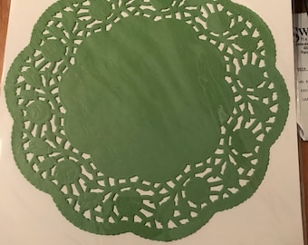 Set of 6 green doilies , 8 inches in diameter