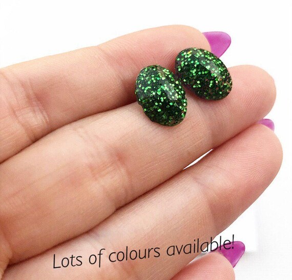 Glitter Resin Stud Earrings Silver Stud Earrings Cute Stud