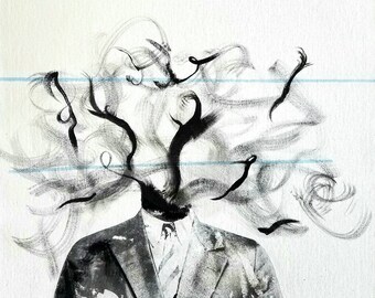 Mess-head no. 004- Mixed media - Original Artwork