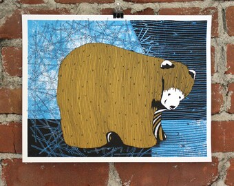 Folk Bear- 11x14 Hand-printed Art print