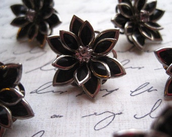 Rhinestone Flower Push Pins 6pcs Black Rhinestone Flower Thumbtack Set... Housewarming Gifts, Hostess Gifts, Wedding Favors