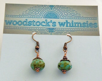 Antique Copper and Picasso Bead Earrings