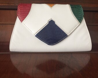 White hardbody clutch with snakeskin detailing