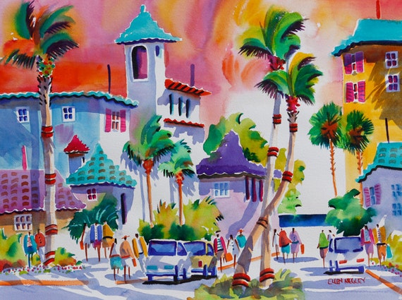 Delray Beach Florida Art Watercolor 5 x 7 8 x 10 11 x 14