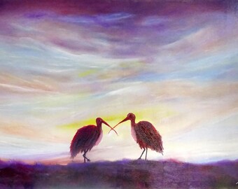 Birds Original Oil Painting Canvas Ready to Hang