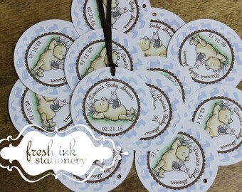 Classic Pooh Blue Chevron Personalized Favor Tags