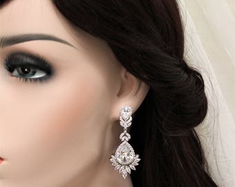 Art Deco Earrings, Great gatsby Bridal Earrings Wedding Earrings Jewelry Dangle Earrings Crystal Teardrop Earrings Wedding Jewellery
