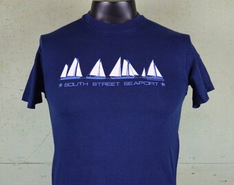 80s vintage soft & thin tee shirt / South Street Seaport / NYC Manhattan / Blue / Tourist Travel / New York City / Hanes / Fits like a Small