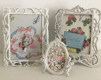 Set of 3 Painted Metal Picture Frames, Shabby Chic Chalk Paint Photo Frames, French Decor, Paris Apartment