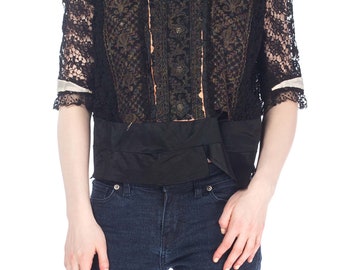 Edwardian Multicolor Metallic And Black Lace Top Size: L