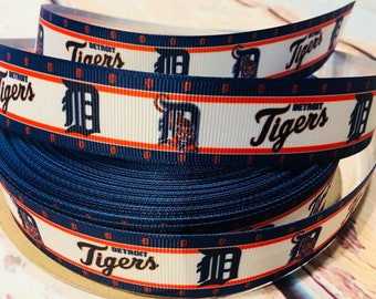 detroit tigers ribbons, tigers ribbons, detroit tigers grosgrain ribbons, 1 inch grosgrain ribbons, baseball ribbons, sports ribbons
