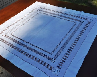 White drawn work bridge cloth tablecloth tea cloth 34.5" x 34.5"