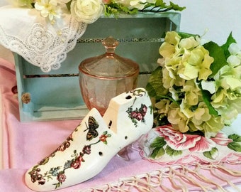 Hand Decorated Antique Cobbler's Last, Embellished Wood Shoe Form, Farmhouse Cottage Decor, Shabby Victorian Inspired Art