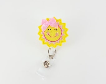 Sunshine - Felt Badge Reel - Nurse Badge Holder - RN Badge Reel - Retractable Badge - Teacher Badge Clip - ID Badge Holder - Name Badge