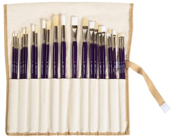 24 Piece Artist Paint Brush Set with Canvas Brush Holder (Dark Brown or Dark Purple Handles)