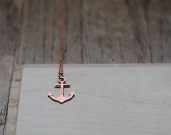 Petite Anchor Necklace- In Gold, Bronze, or Copper- Statement, Hand Carved