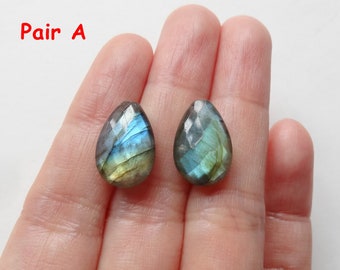 AA grade Flashy Labradorite Half Top Drilled Faceted Petals 10x15x6 mm One Pair Perfect for earrings F3348