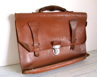 Vintage Leather Briefcase, French Leather Satchel, Leather Satchel, Vintage Briefcase, Vintage Satchel, Messenger Bag, French Leather Bag