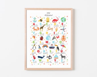 Alphabet Poster, Alphabet Print, Nursery Decor, ABC Print, Nursery Wall Art, Kids Wall Art, New Baby Gift, Can Be Personalised