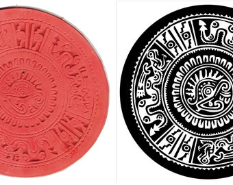Aztec Warrior Circle Stamp Tool Design for Polymer Clay, PMC, Ceramic Clay, Scrapbooking - Mayan Design Stamp for PMC Clay Stamp Tool