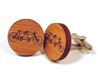 Tandem Bicycle Wooden Cuff Links