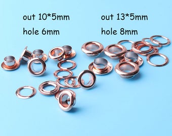 100sets Grommets Eyelets 6or8MM Hole Rose gold cooper Self Backing for Bead Cores, Clothes, Leather, Canvas working Eyelets 8or 10*6 mm jy16