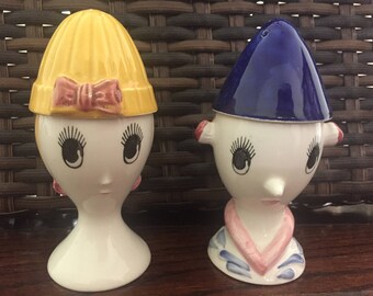Vintage Egg Cups with Salt & Pepper Shakers for Hats