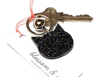 Cat Keyring · Black Cat Keyring with Glitter · Glitter Keyring · Cat Keyring with Bell