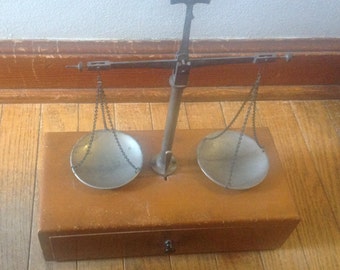 Vintage Balance Beam Scale, Apothecary Scale, Weight, Weighing, Scale, Art, Collector, Brass Weights, Brass