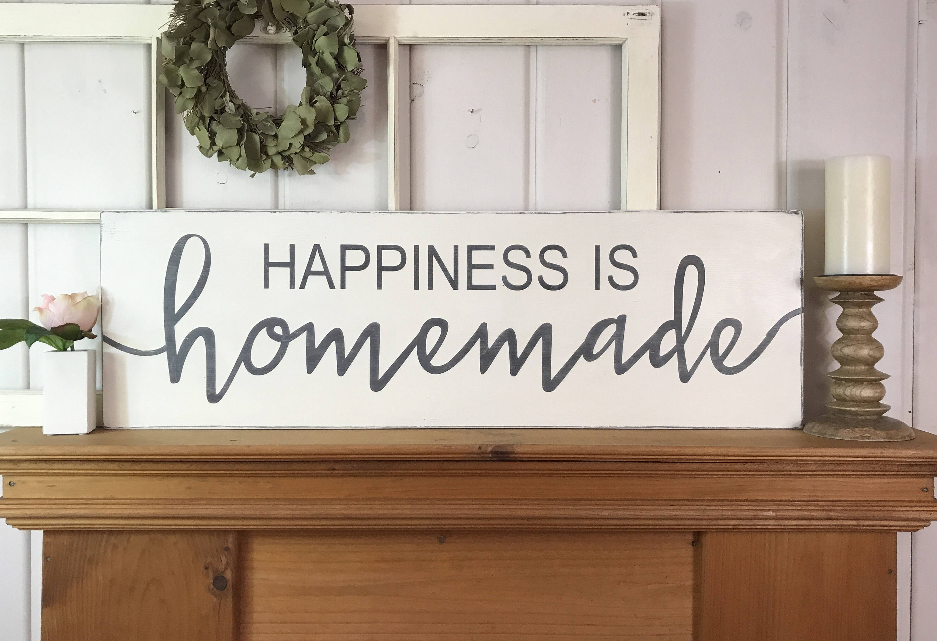 Happiness is homemade kitchen wall decor rustic wood sign