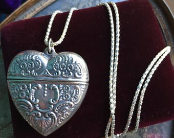 Heart Locket Necklace - Repousse Locket - Front Opening - Sterling Silver Locket - Vintage Locket - Wedding Locket