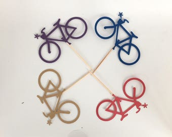 Custom Color Bicycle Cupcake Toppers, Bike Cupcake Toppers