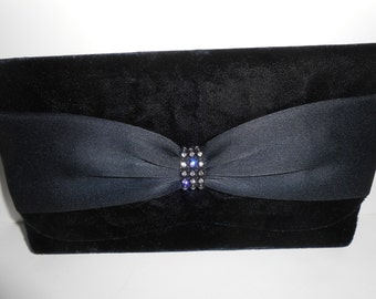 Black Evening Bag, Vintage Handbag, Black Clutch Bag, Black Evening Purse, La Regale,Glamorous Purse, Rhinestone Trim, Elegant EB-0557
