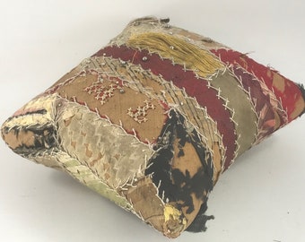 Vintage Large Tattered Pincushion/Pin Cushion Made from Crazy Quilt