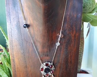 Black Rose Dreamcatcher Necklace "I Never Promised You a Rose Garden"