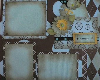 Blue and Brown Retro 12 x 12 Scrapbook Layout Pattern