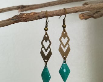 Bronze earrings with enameled sequin