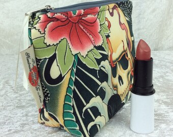 Handmade Zipper Case Zip Pouch fabric bag pencil case purse Alexander Henry Gothic Zen Charmer Skulls
