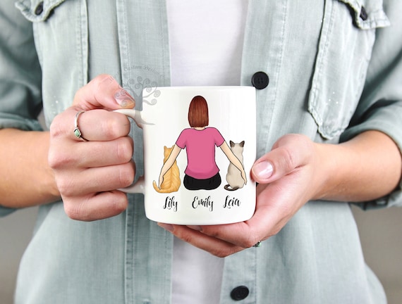 Cat Mom Mug, Personalized With Two Kitties