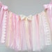 High Chair Tutu Light Pink And Gold Lace First Birthday 1st One Ivory Rose Shabby Chic Frayed Fabric Scrap Ribbons Banner Garland Decoration
