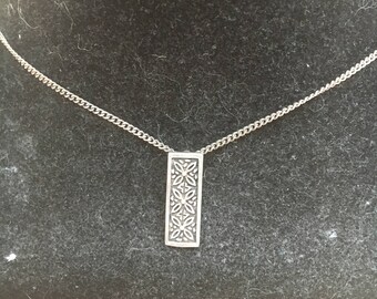1930s Silver Bar Flower Pendant Necklace