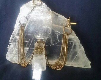 Crystal Selenite Boho Necklace Crystal Pendant / Raw Selenite Tribal Necklace Healing Stone Selenite Necklace Bohemian Jewelry Gift for Her