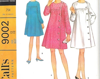 McCall's 9002 Misses Left Front Buttoned Yoked Dress Sewing Pattern, Size 12, Bust 32, UNCUT
